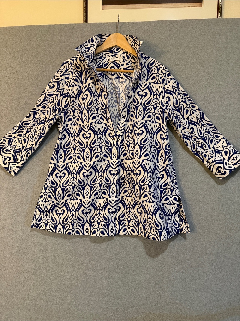 Chico's Navy and White Patterned Tunic